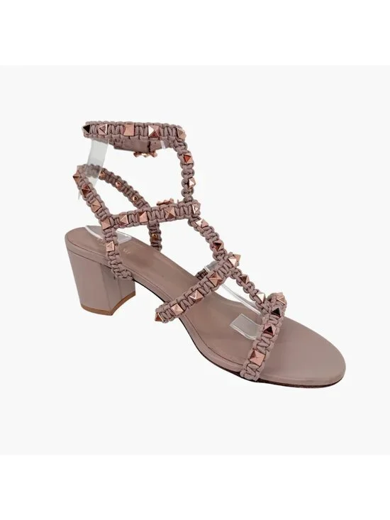 Valentino Garavani Rockstud Braided Caged Block Heel Sandals Beige Size 40 US 10 - Picture 11 of 15